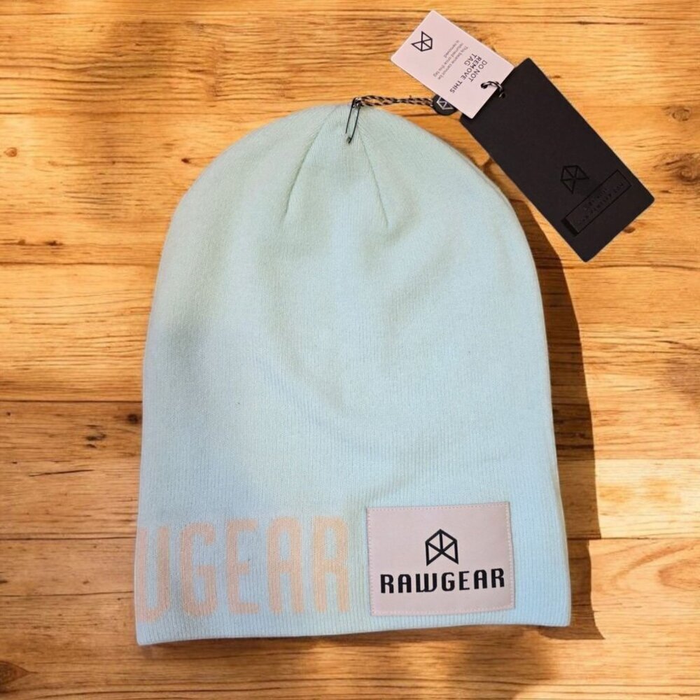 RawGear Beanie Stocking Hat Mens One Size Baby Blue Knit Logo RG623 Unisex NWT